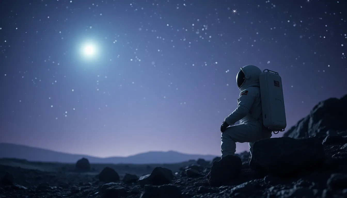 Astronaut Stargazing on Distant Planet