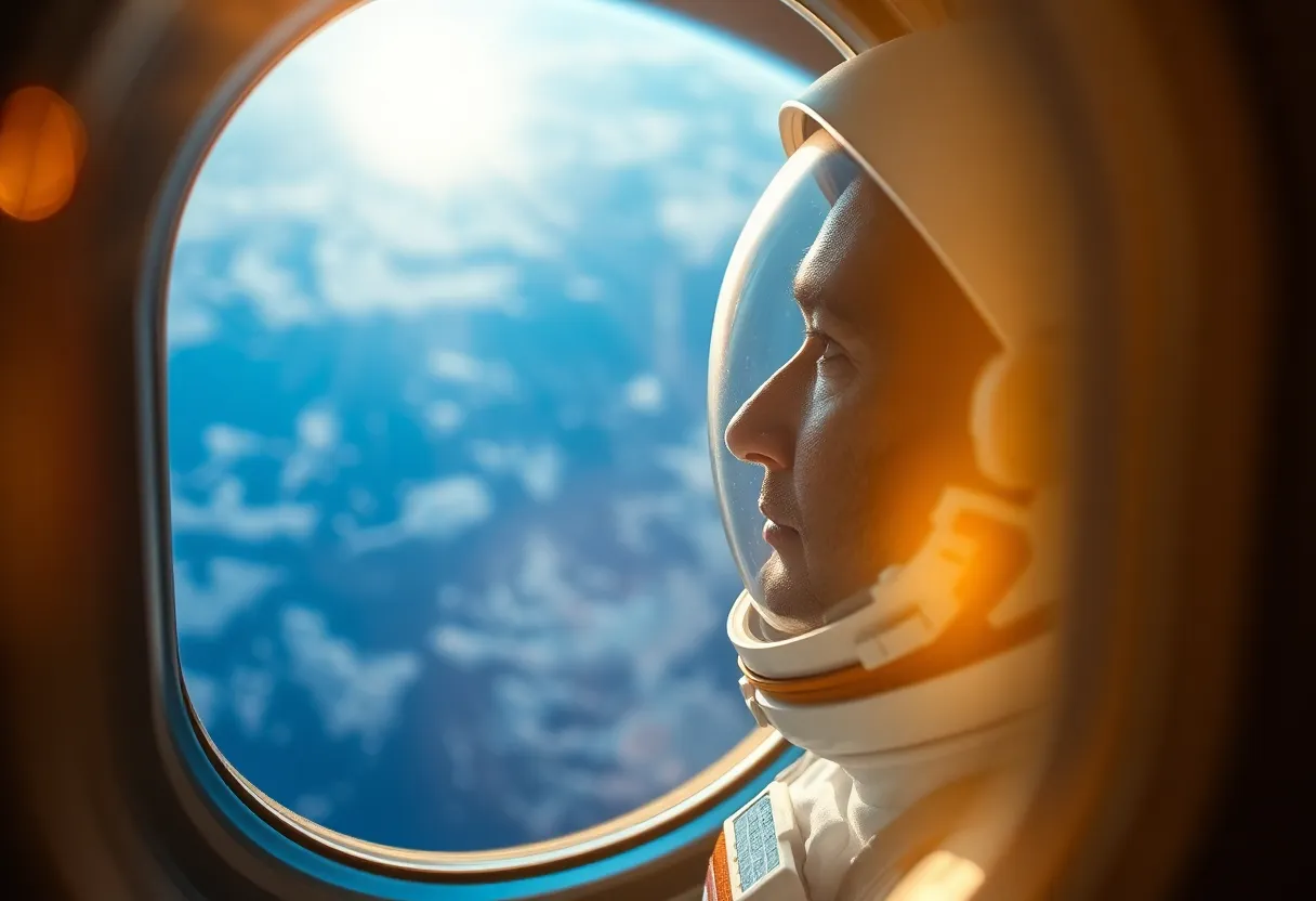 Astronaut Gazing at Earth from Spacecraft