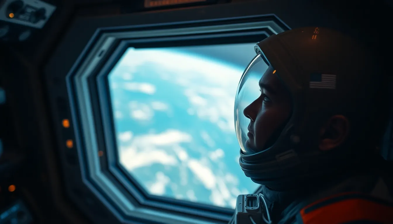 Astronaut Gazing at Earth from Space Station