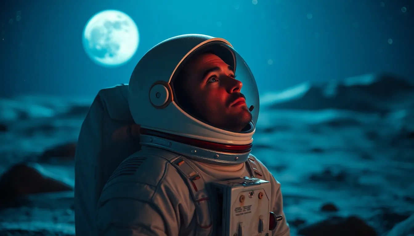 Astronaut at Lunar Base Under Earthlight