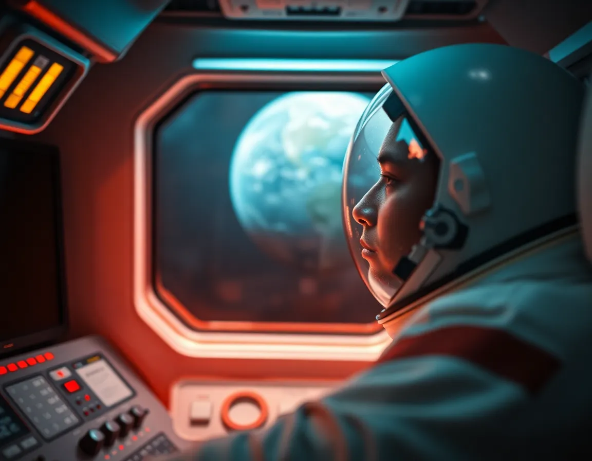 Astronaut Gazing at Earth from Spacecraft