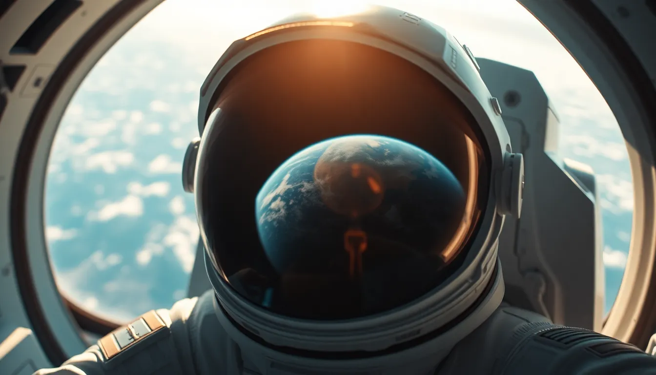 Astronaut Gazing at Earth from Spacecraft