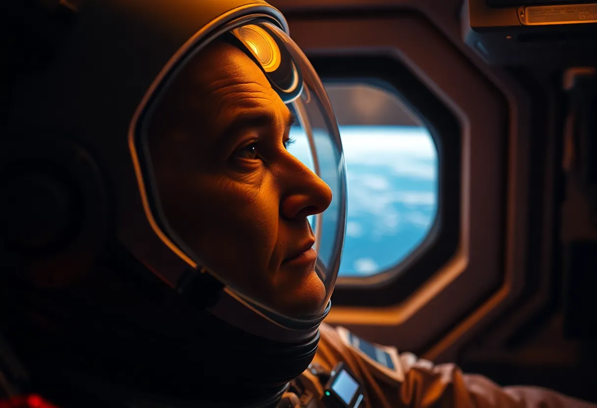Astronaut Gazing at Distant Planet from Spacecraft