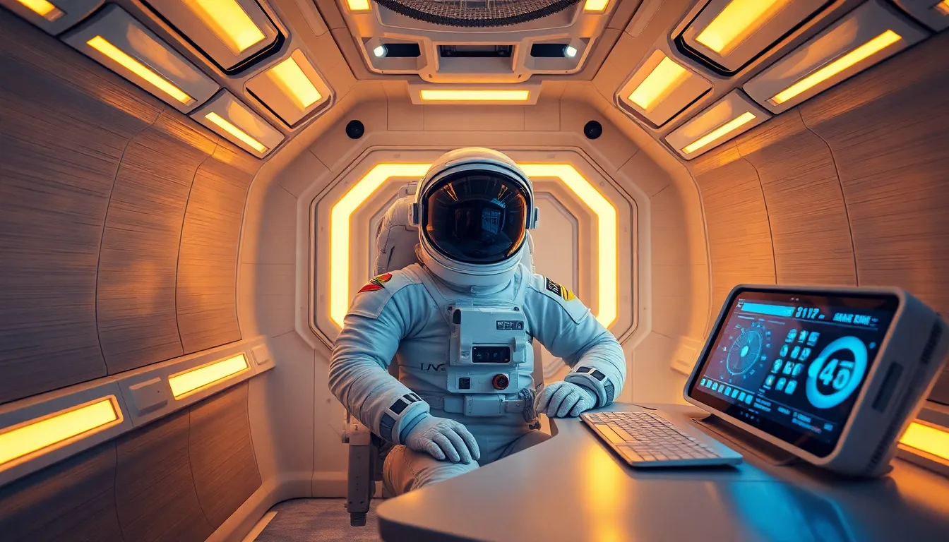 Astronaut in Futuristic Habitat