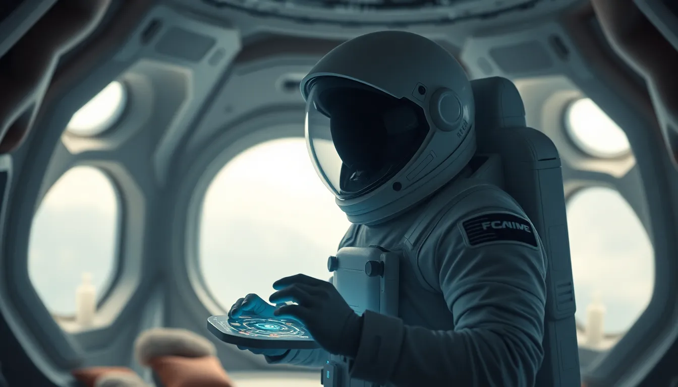 Astronaut Inside Futuristic Space Habitat