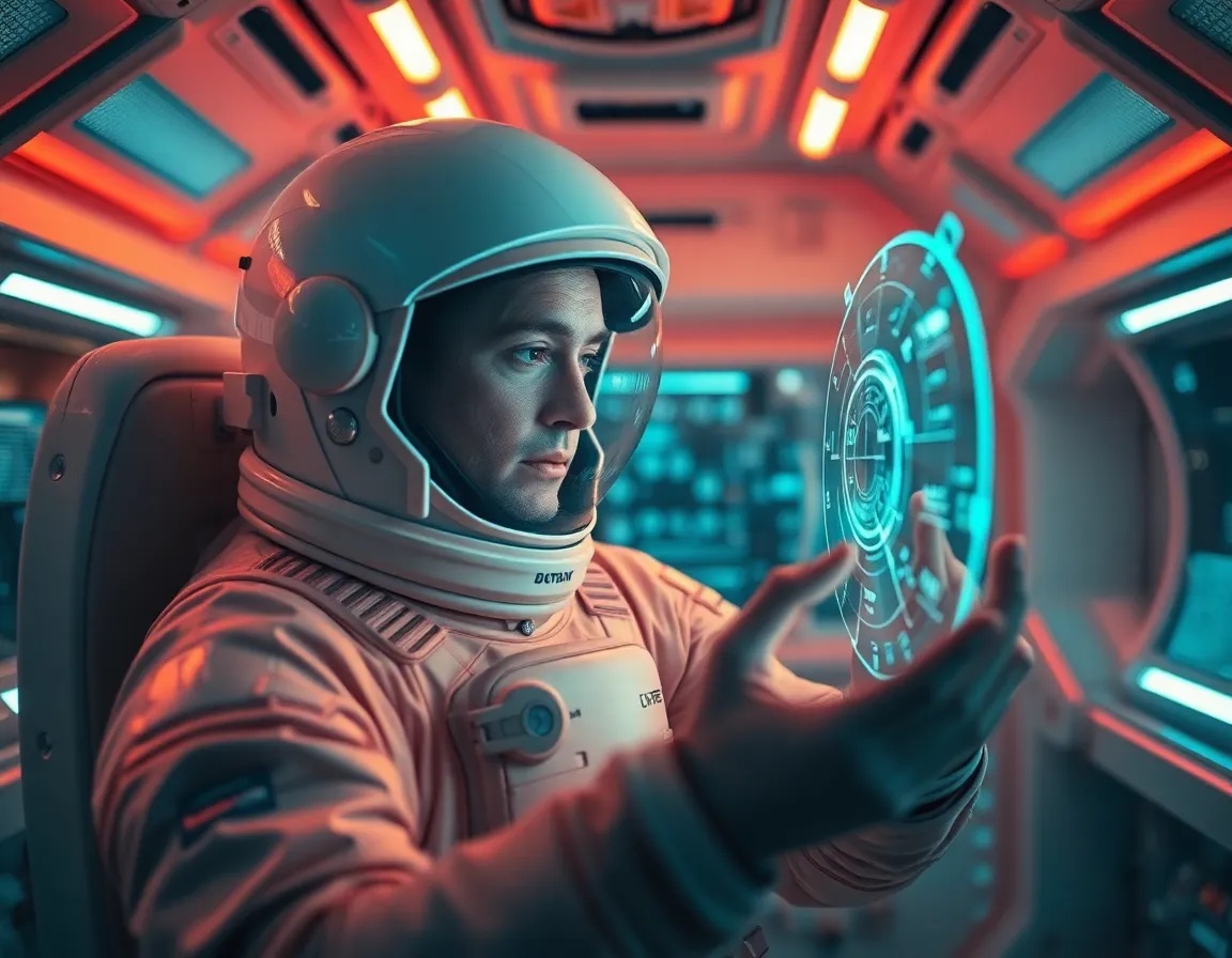 Astronaut Interacting with Holographic Interface