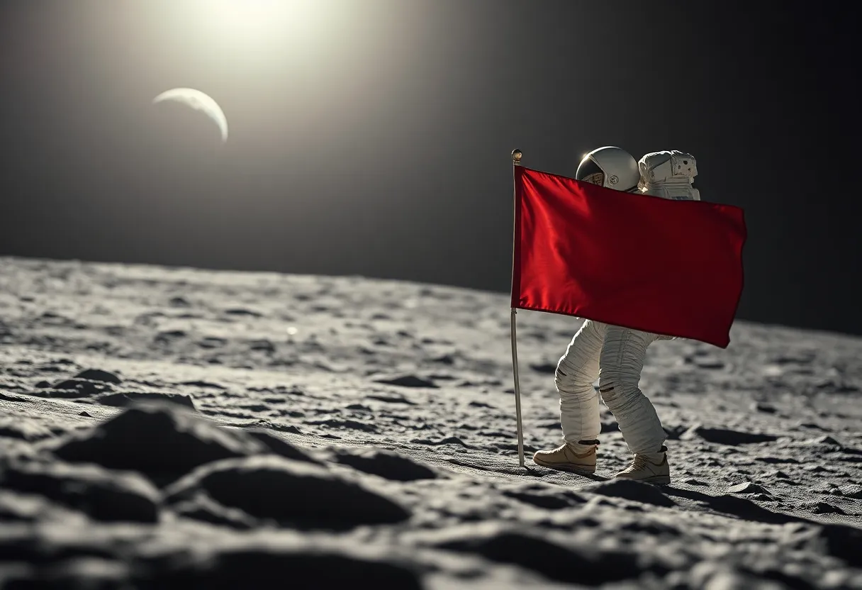 Astronaut Planting Flag on Lunar Surface