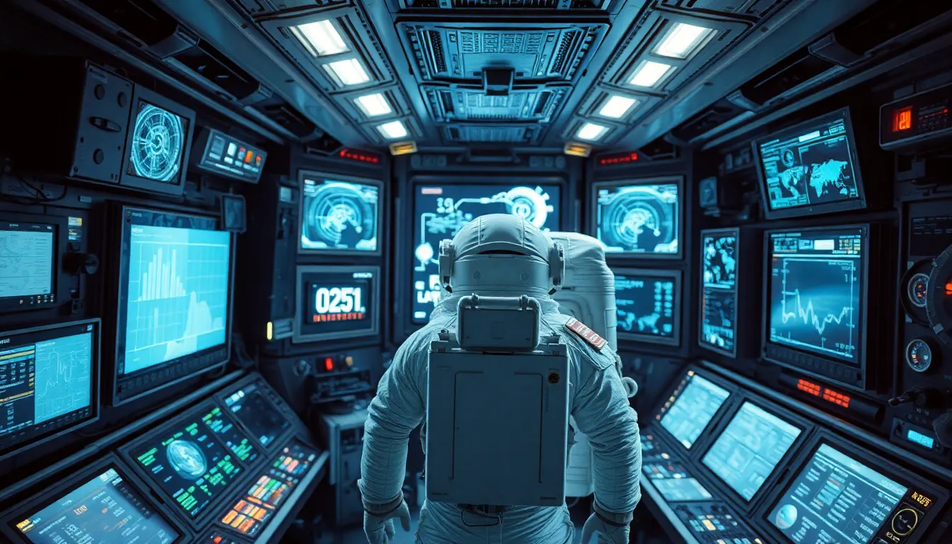 Astronaut Working in High-Tech Spacecraft