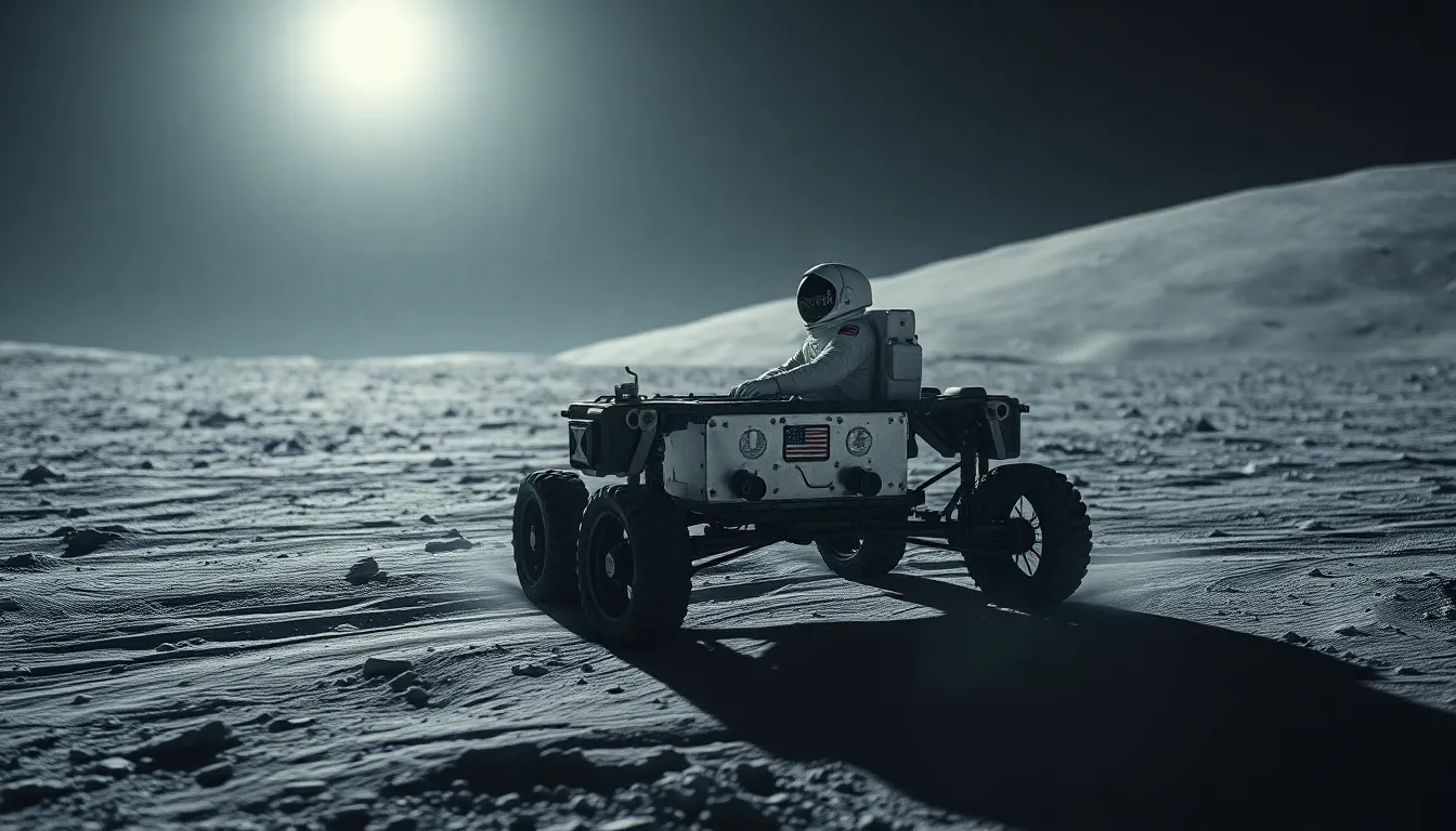 Astronaut Driving Lunar Rover on Moon