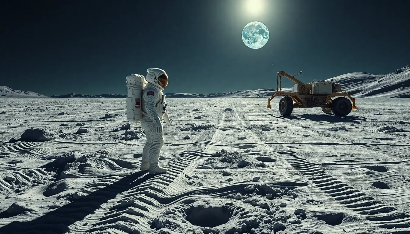 Astronaut on Lunar Landscape with Rover