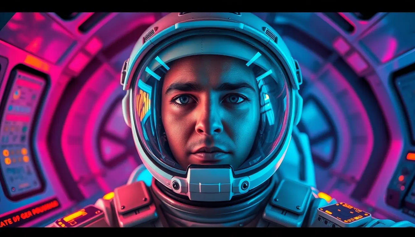 Astronaut in Futuristic Spaceship Cockpit