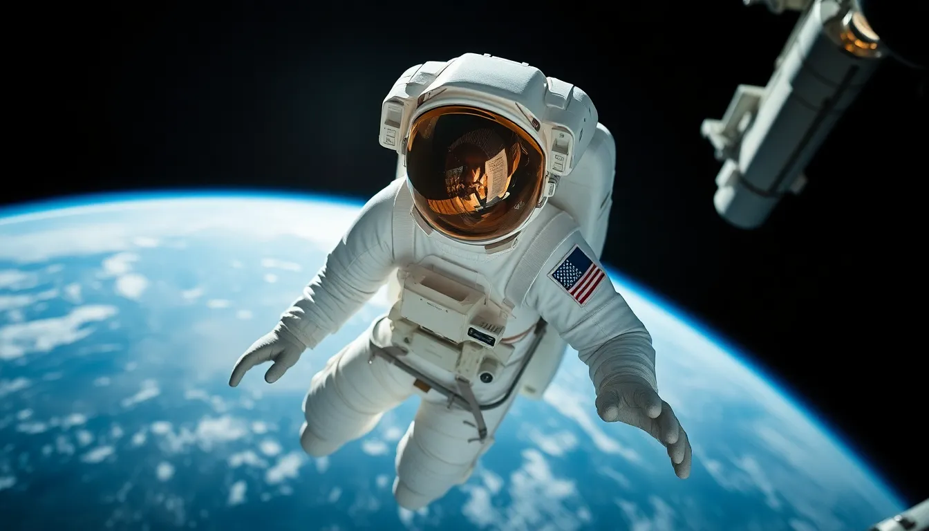 Astronaut Spacewalk Outside Space Station