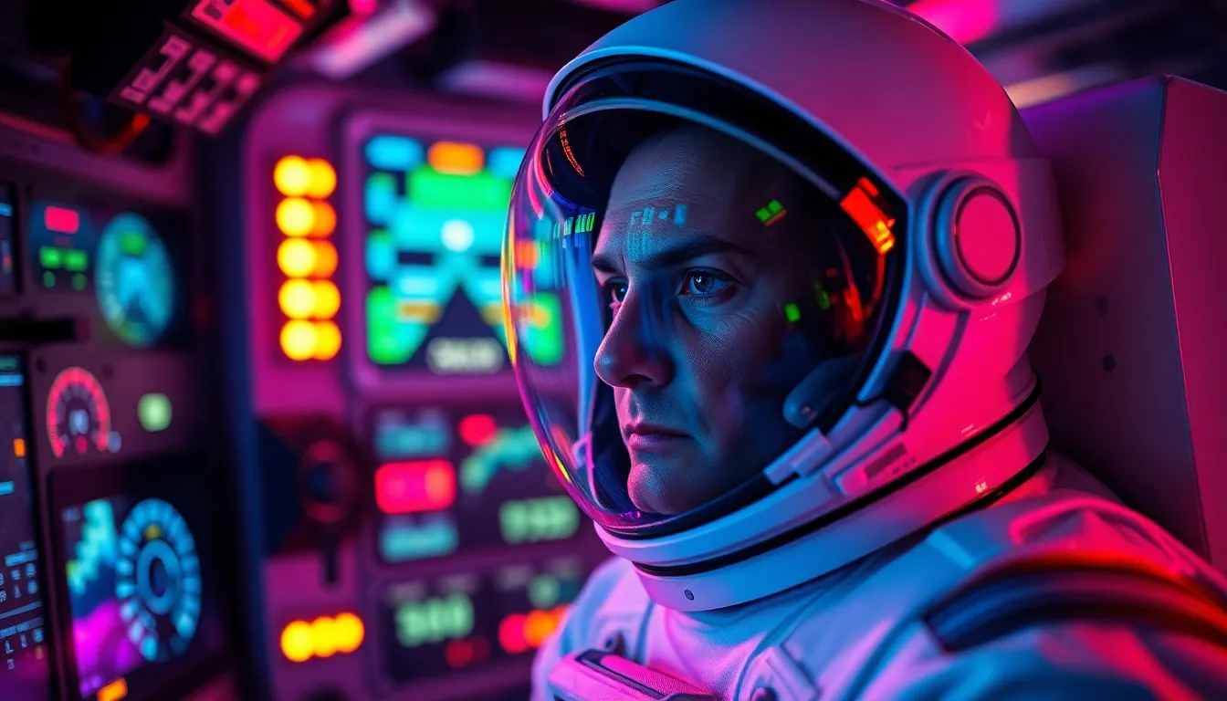 Astronaut in Space Station Control Room