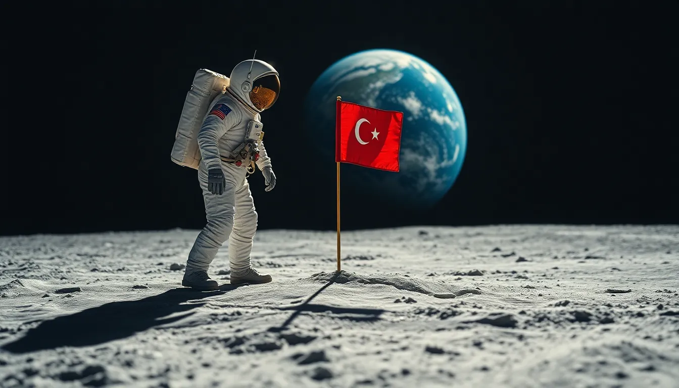 Astronaut Planting Flag on the Moon