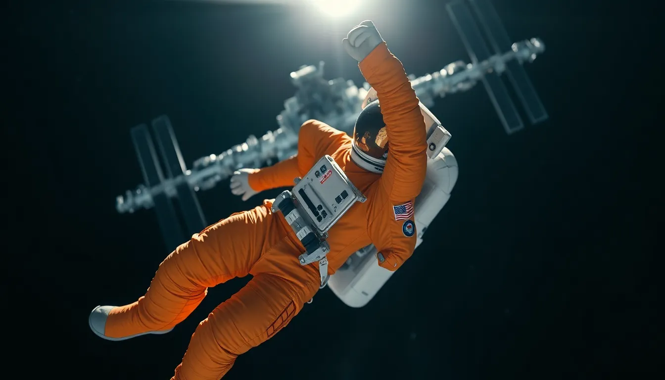 Astronaut Floating Near the International Space Station