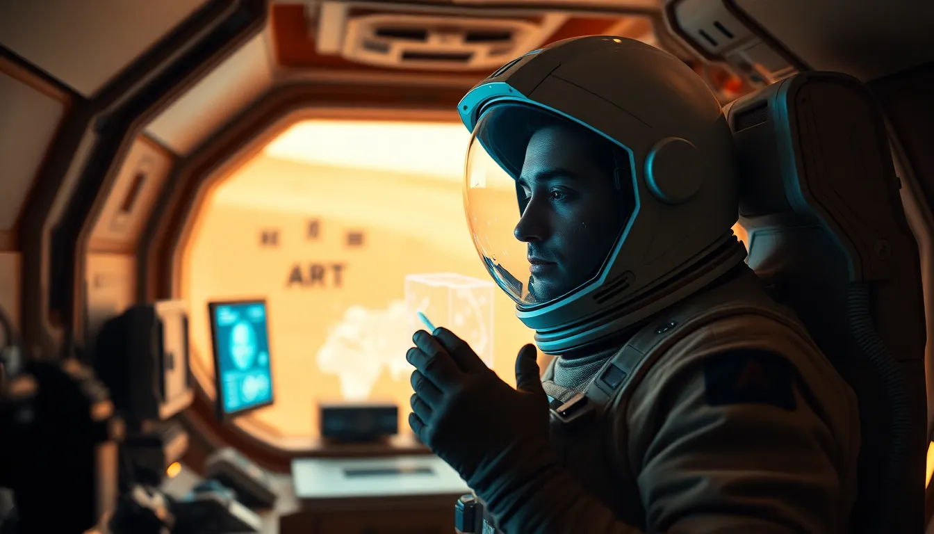 Astronaut in Futuristic Mars Habitat