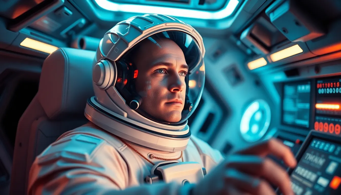 Astronaut Inside Futuristic Spacecraft
