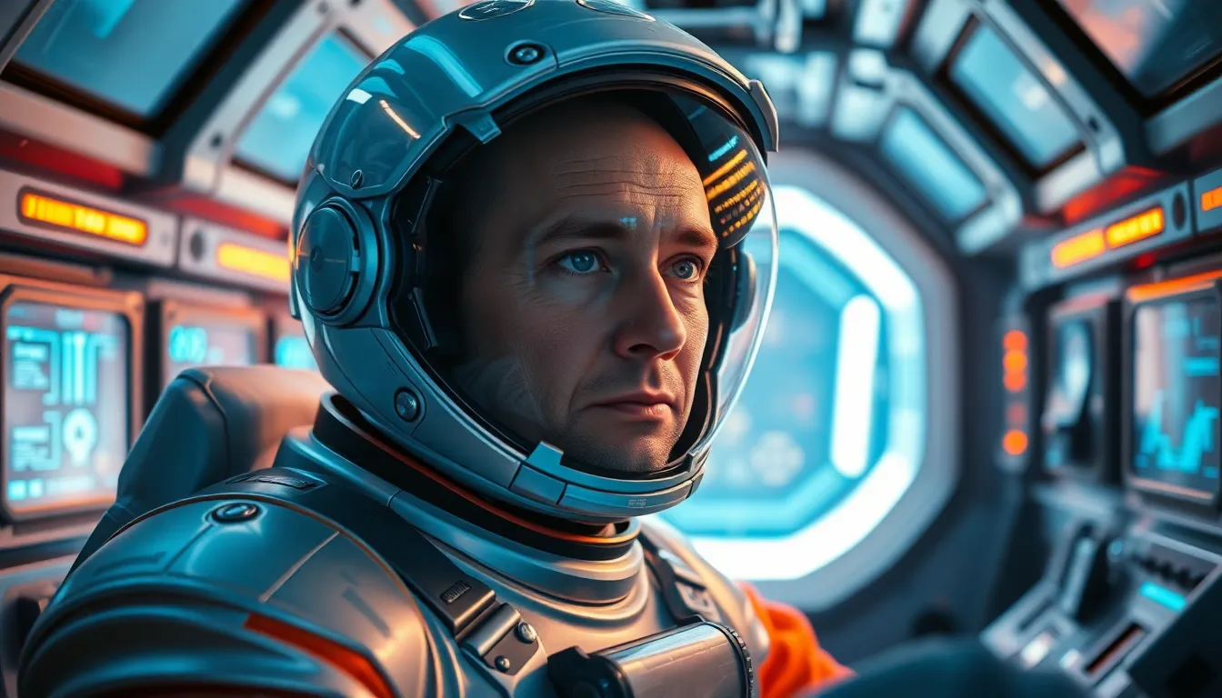 Astronaut in Futuristic Spacecraft