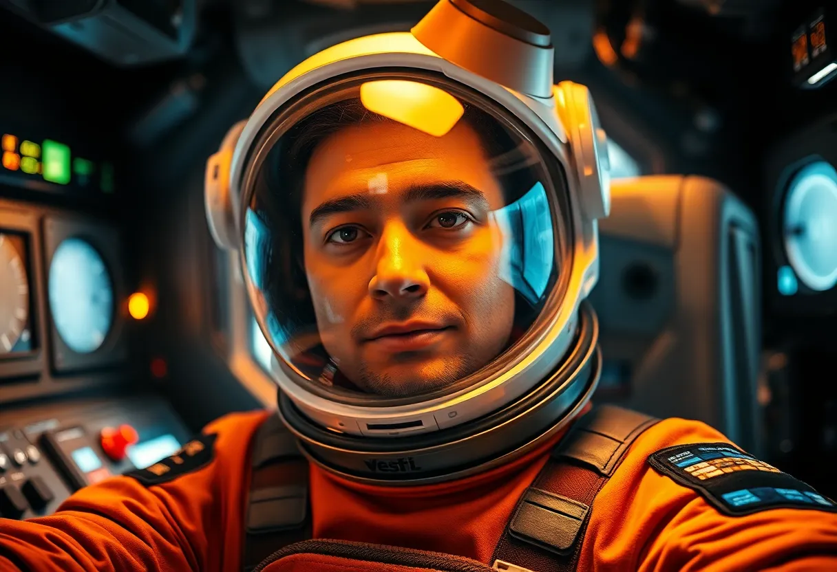 Astronaut Inside Spacecraft with Control Panels