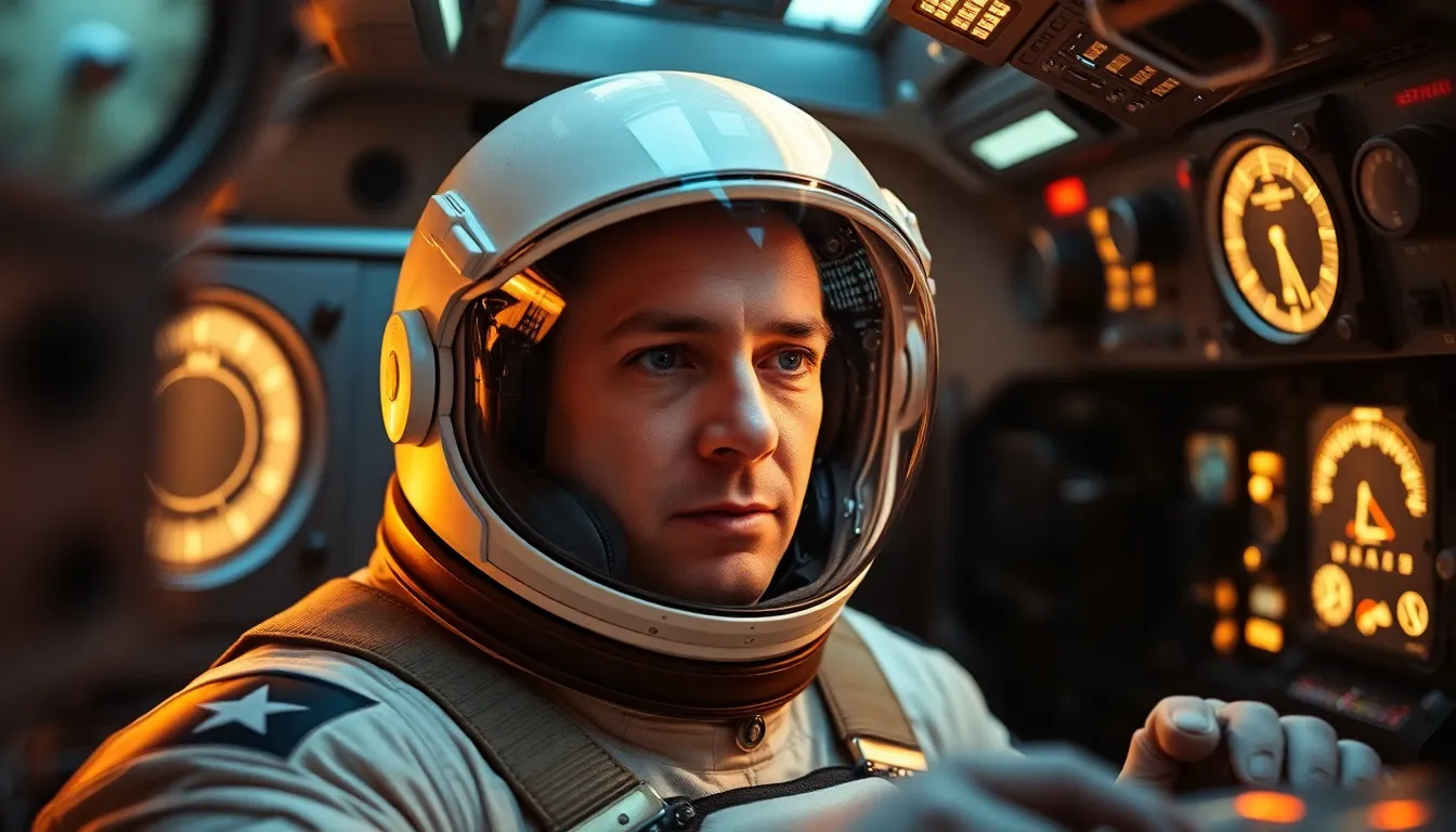 Astronaut Concentrating in Spacecraft Cockpit