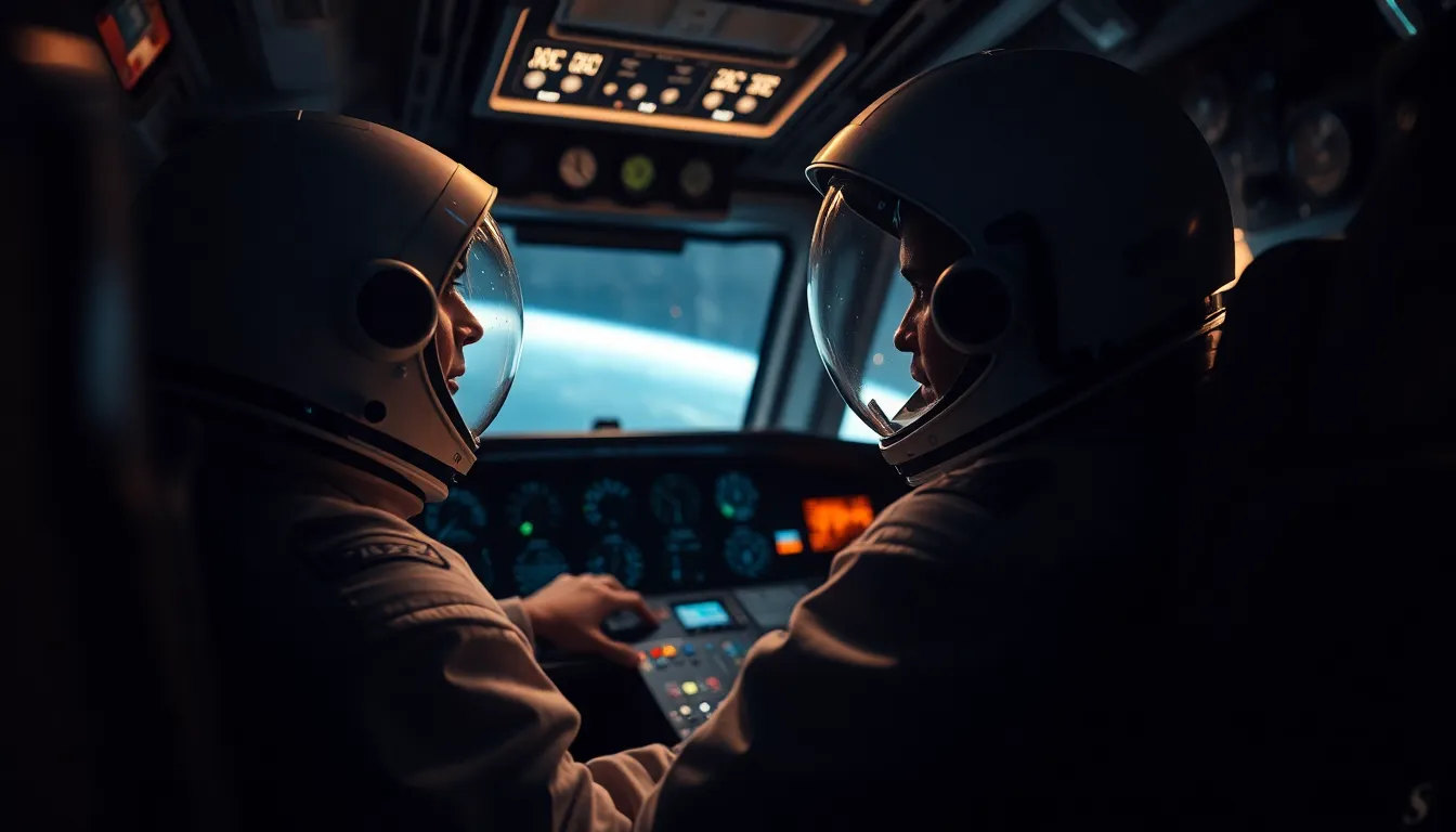 Astronaut Focused on Cockpit Controls