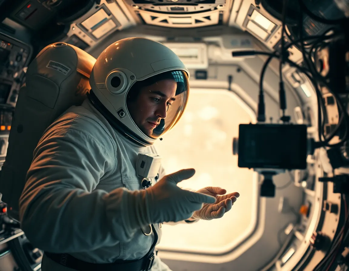 Astronaut Conducting Experiments in Spacecraft