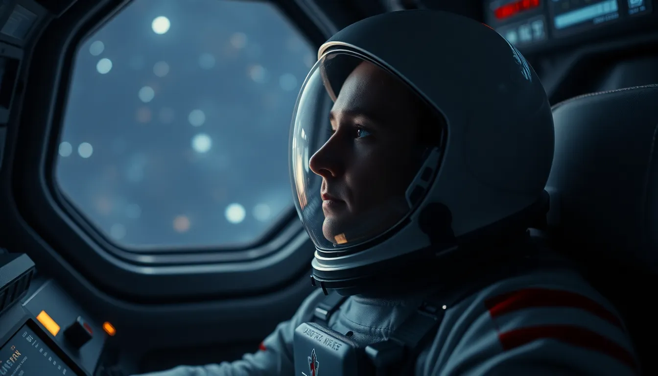 Astronaut Inside Spacecraft Gazing at Stars
