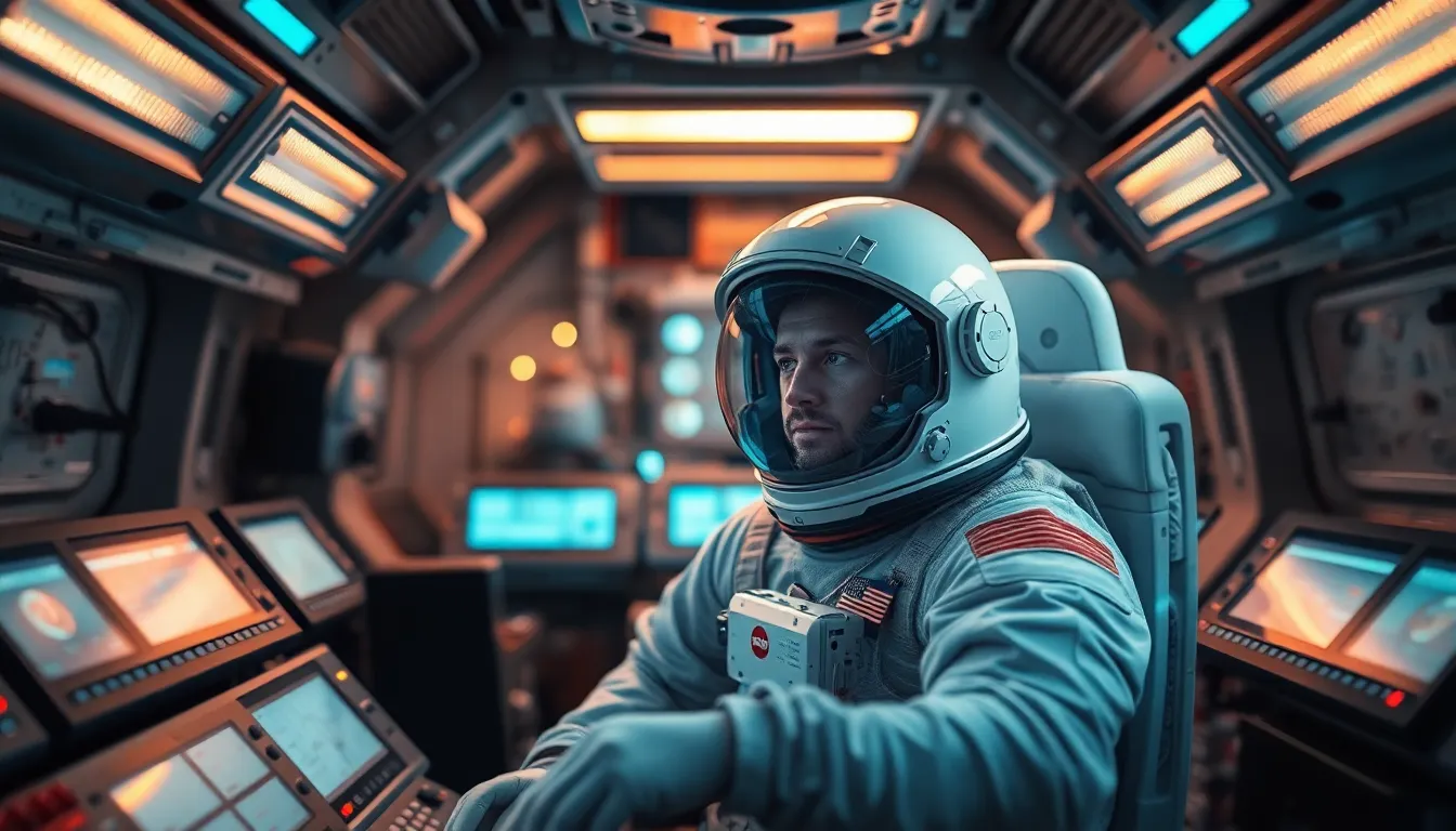 Astronaut Conducting Research Inside Spacecraft