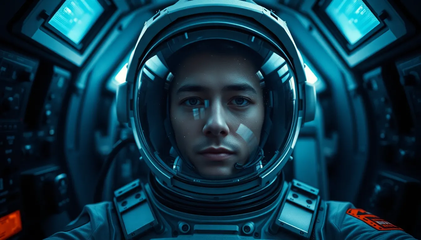 Astronaut in Spacecraft with Star Reflections