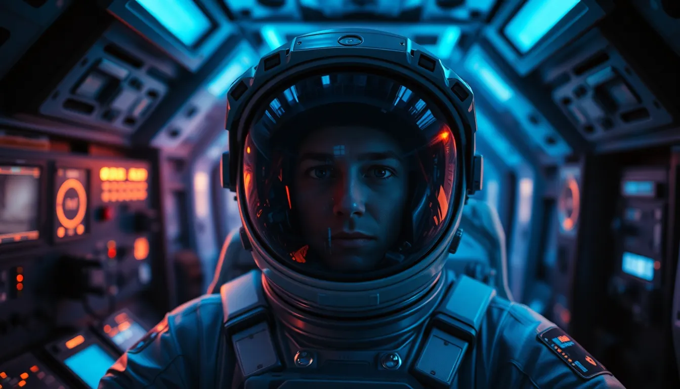 Astronaut Inside Spacecraft with Control Panels