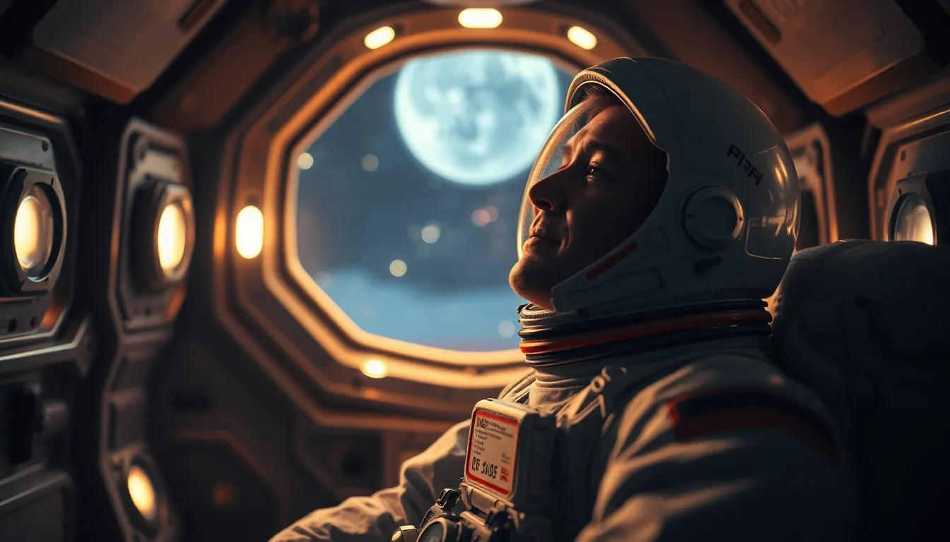 Astronaut Gazing at Stars from Lunar Habitat