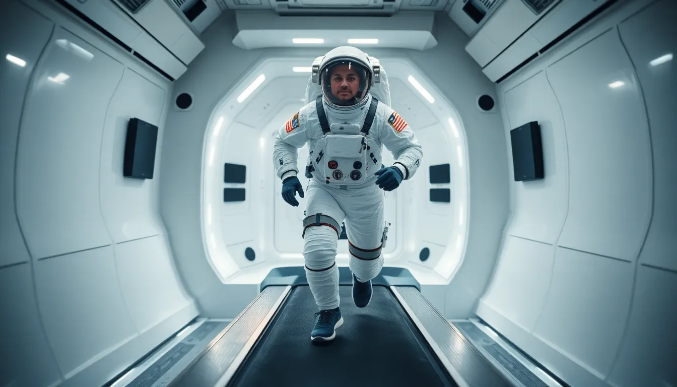 Astronaut Jogging on a Treadmill in Zero Gravity