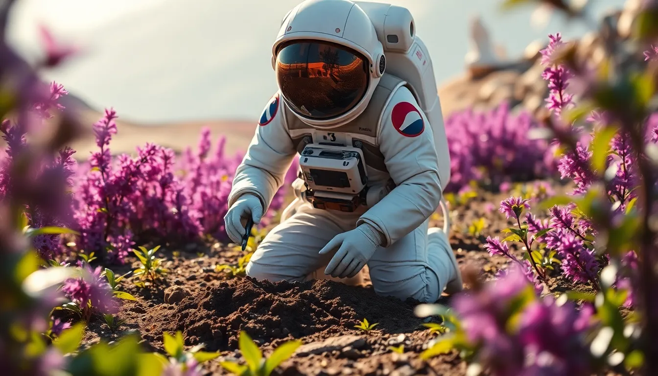 Astronaut Collecting Samples on Exoplanet