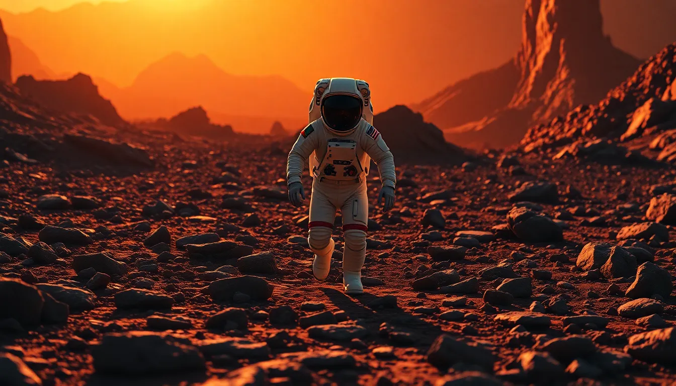 Astronaut Landing on a Distant Rocky Planet
