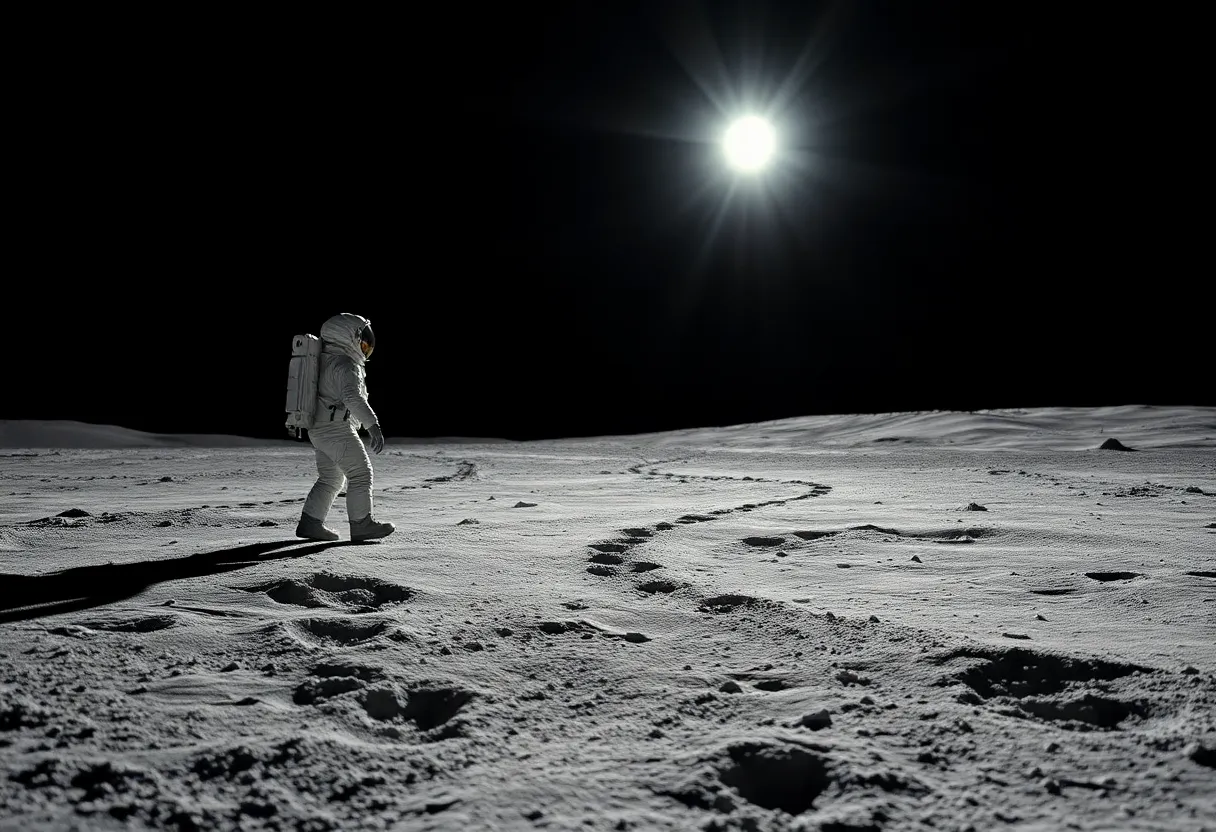 Astronaut Landing on the Moon Leaving Footprints