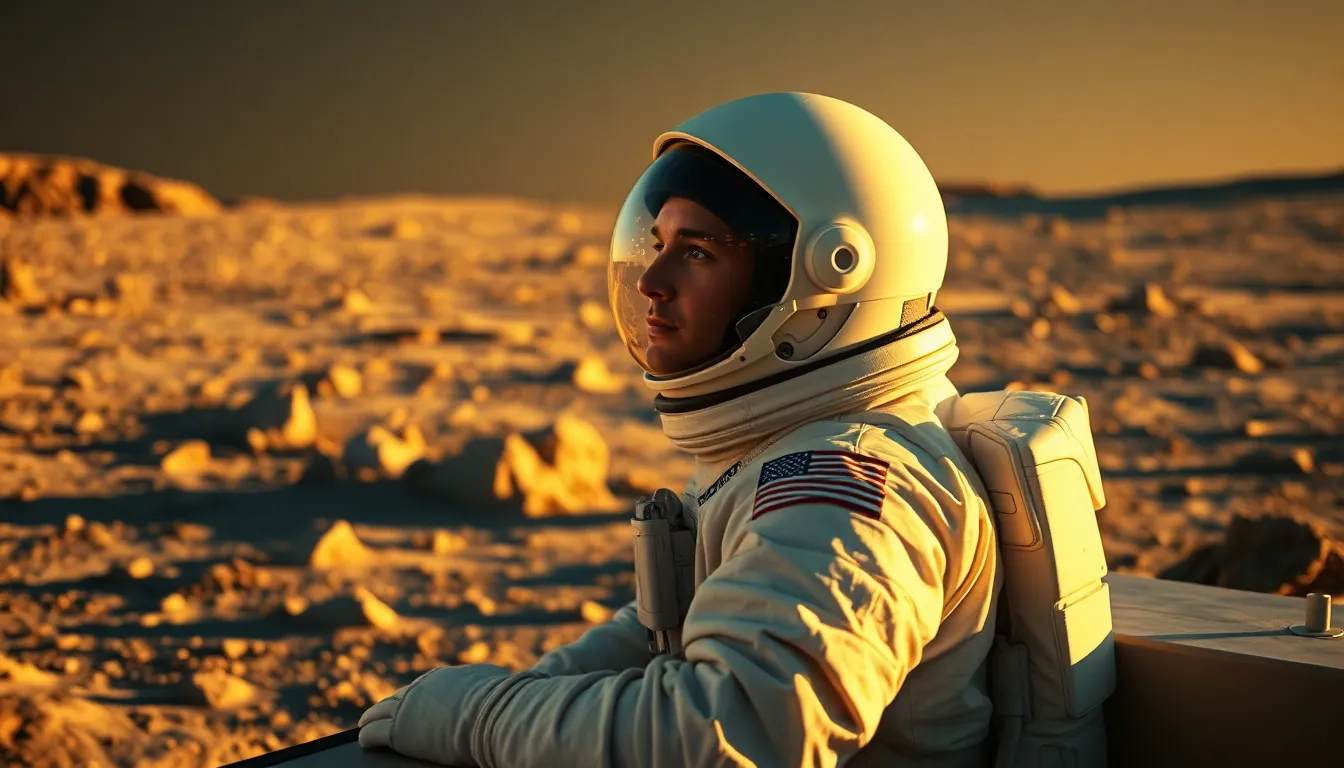 Astronaut Gazing at a Planetary Landscape from Rover