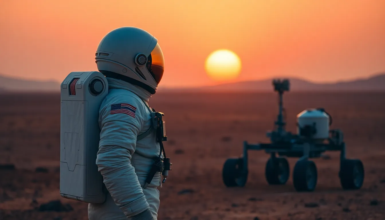 Mars Exploration: Astronaut Surveying Terrain