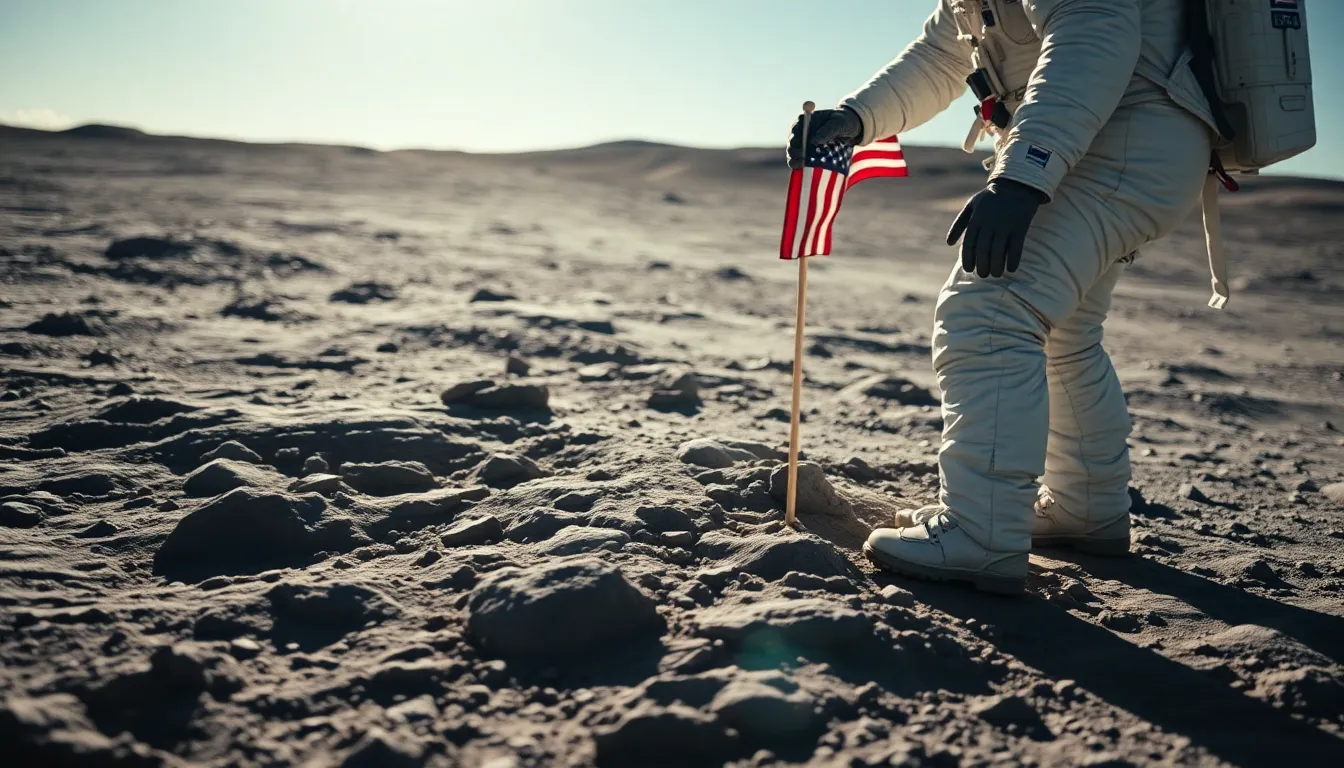 Astronaut Planting Flag on Lunar Surface