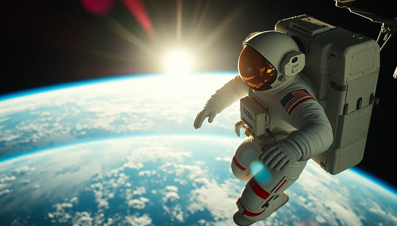 Astronaut Performing Spacewalk Above Earth