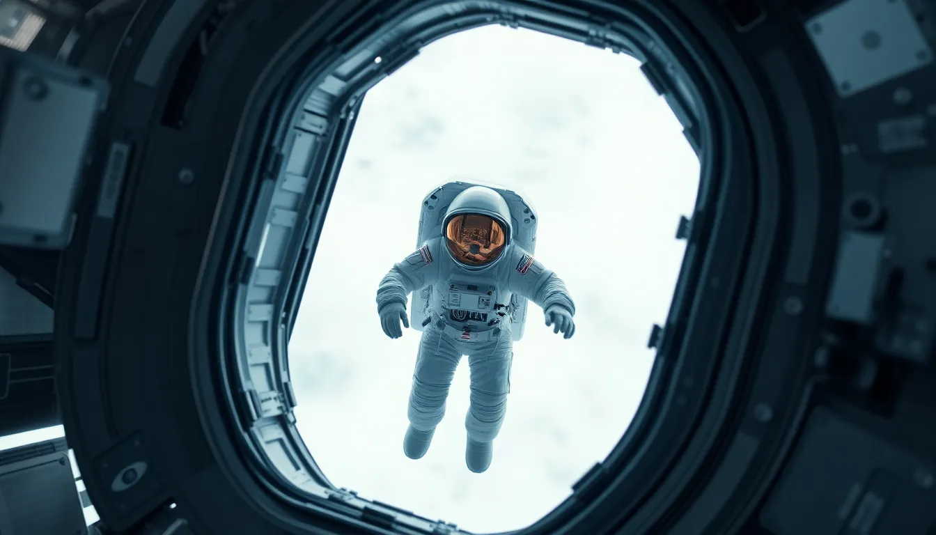 Astronaut Spacewalk Near Spacecraft