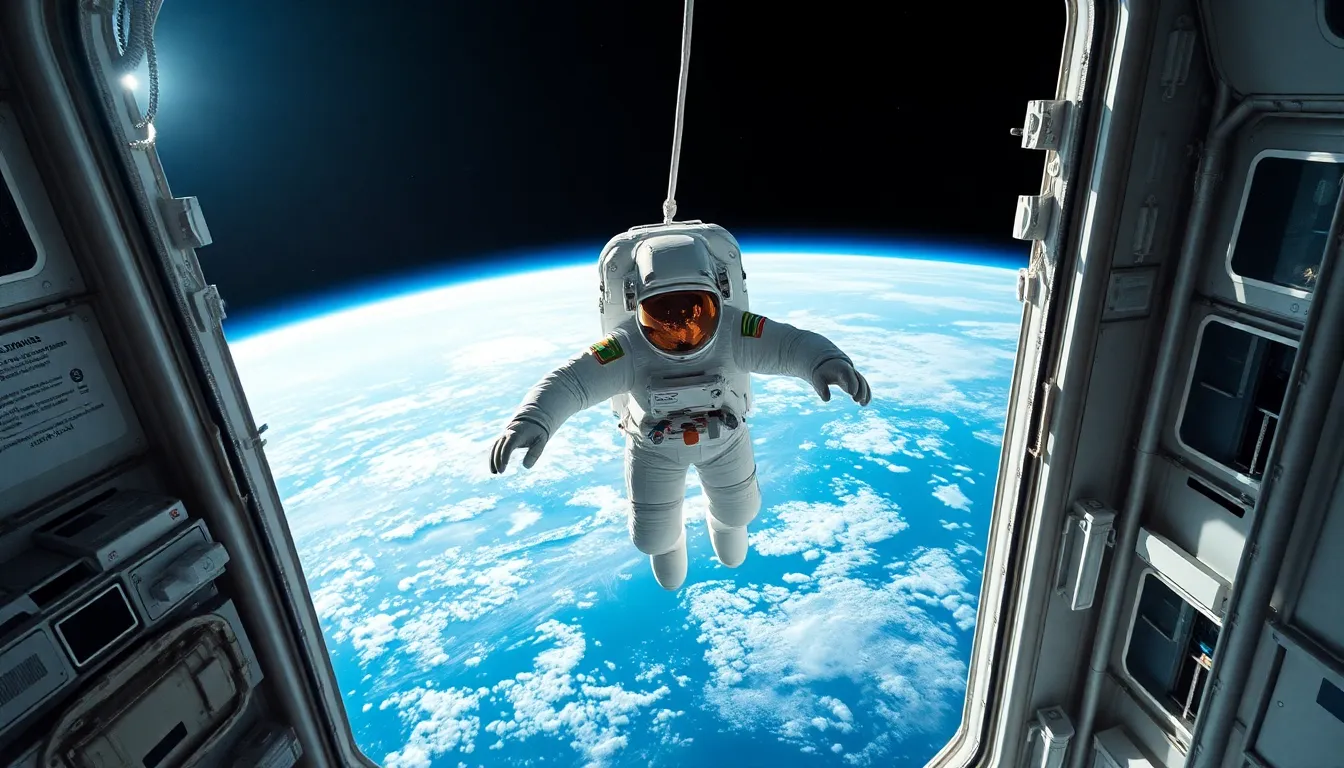 Astronaut Spacewalk Near International Space Station