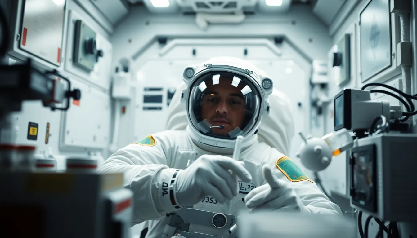 Astronaut Conducting Experiments Inside Spacecraft
