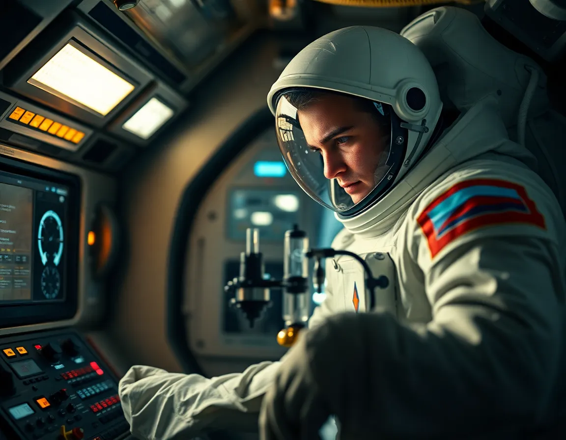 Astronaut Conducting Experiment Inside Spacecraft