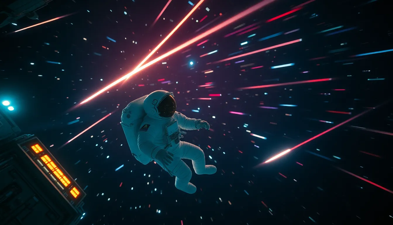 Astronaut During Meteor Shower in Space