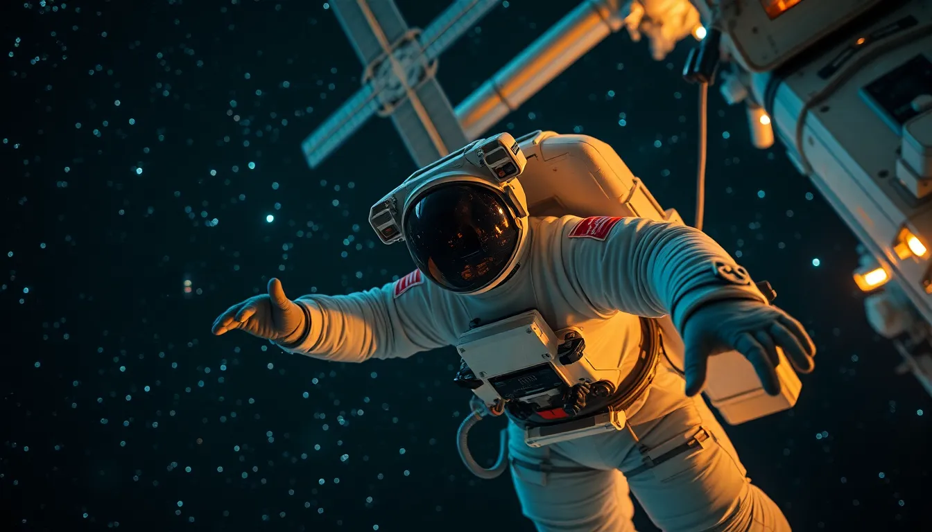 Astronaut Spacewalk with Earth Below This dramatic image showcases an astronaut conducting a spacewalk, securely tethered to their spacecraft with an awe-inspiring view of Earth beneath. Shot with a Hasselblad X2D, the lighting highlights the brilliant colors of the planet while contrasting with the black expanse of space. The dynamic angle of the shot captures the enormity of the universe and the isolation of the astronaut. This visual narrative illustrates the challenges and beauty of space exploration.