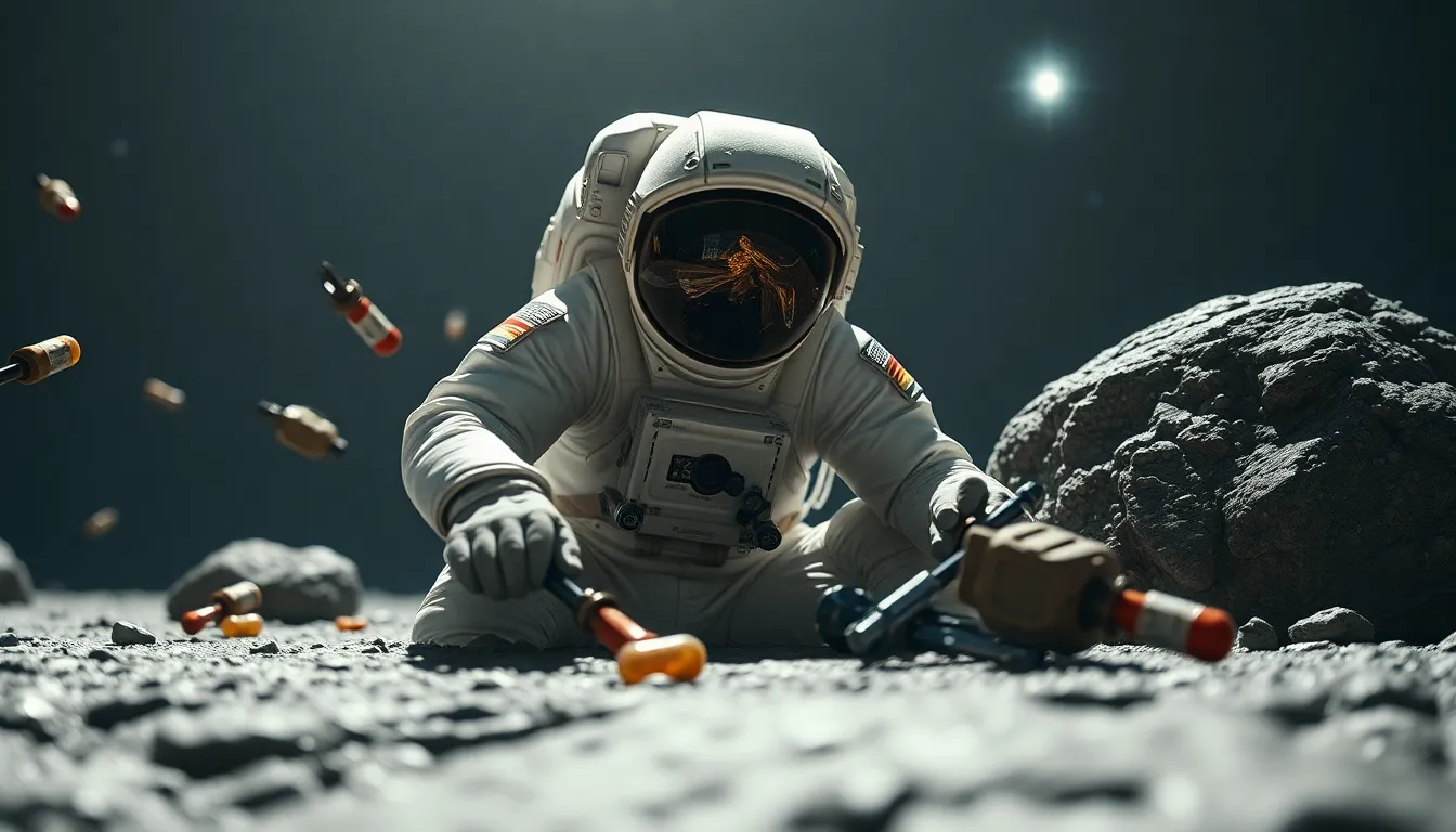 Astronaut Conducting Research on Asteroid