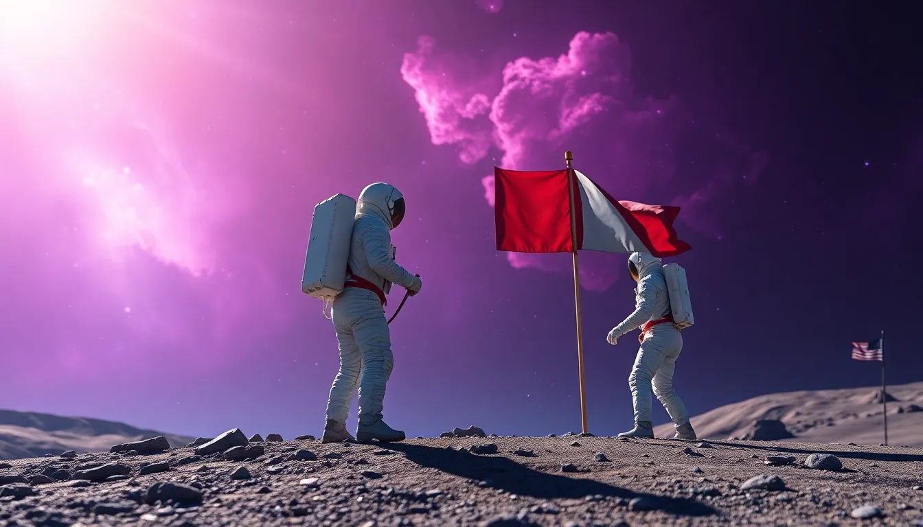 Astronaut Planting Flag on Distant Exoplanet