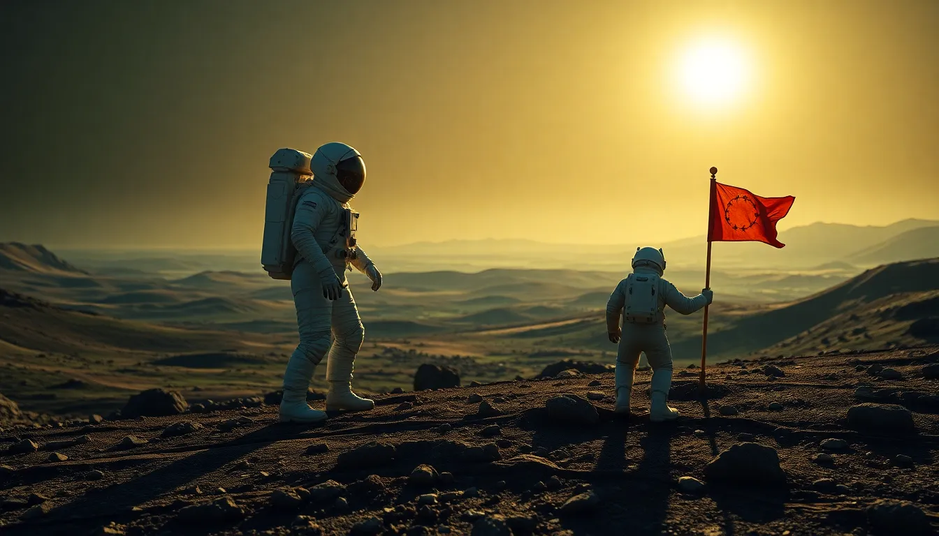 Astronaut Planting a Flag on an Alien Planet