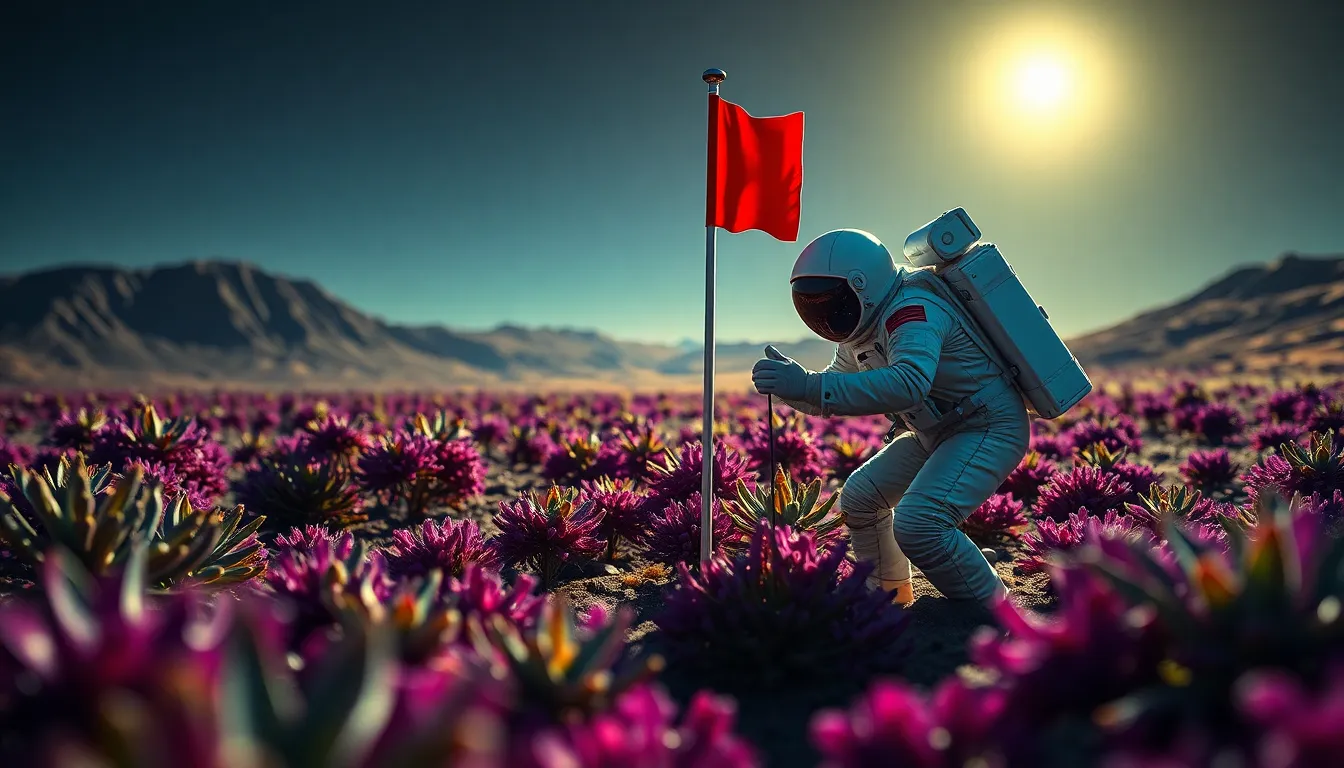 Astronaut Planting Flag on Alien World
