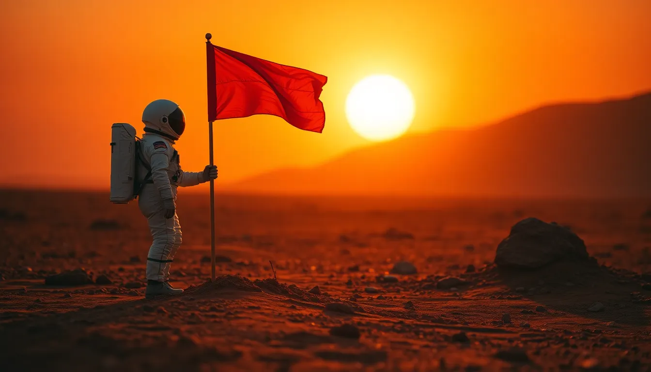 Astronaut Planting Flag on Mars